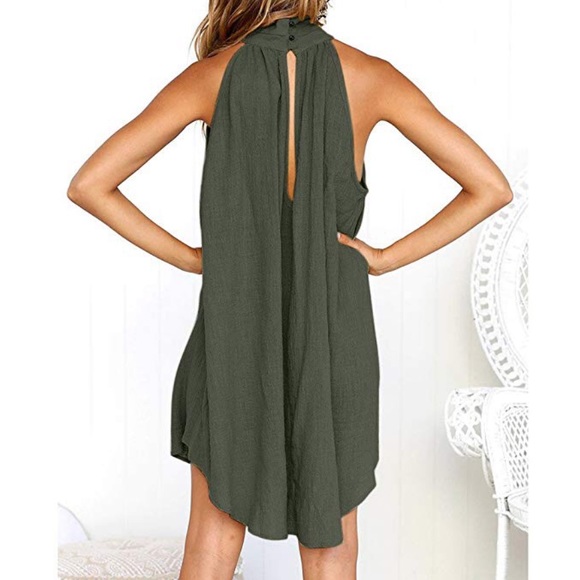 Army Green Goddess Mermaid Shark Hem Boho Dress - Picture 4 of 7